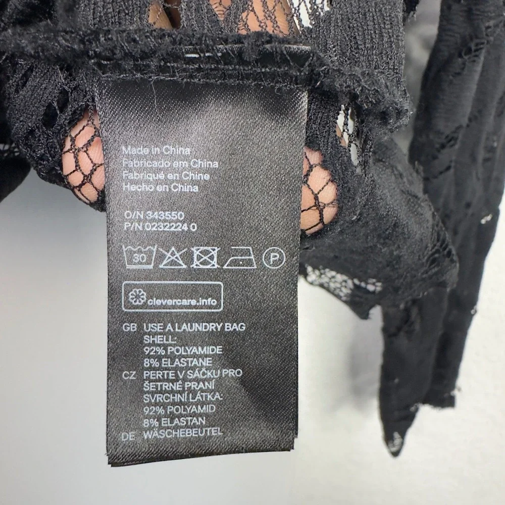 H&M Shirt‎ Womens XS Black Lace Floral Sheer Layering Fairygoth Romantic Witchy
